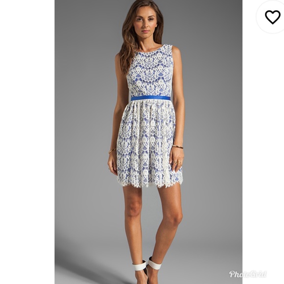 Shoshanna June Lace Dress: Ivory/French Blue - Picture 3 of 9